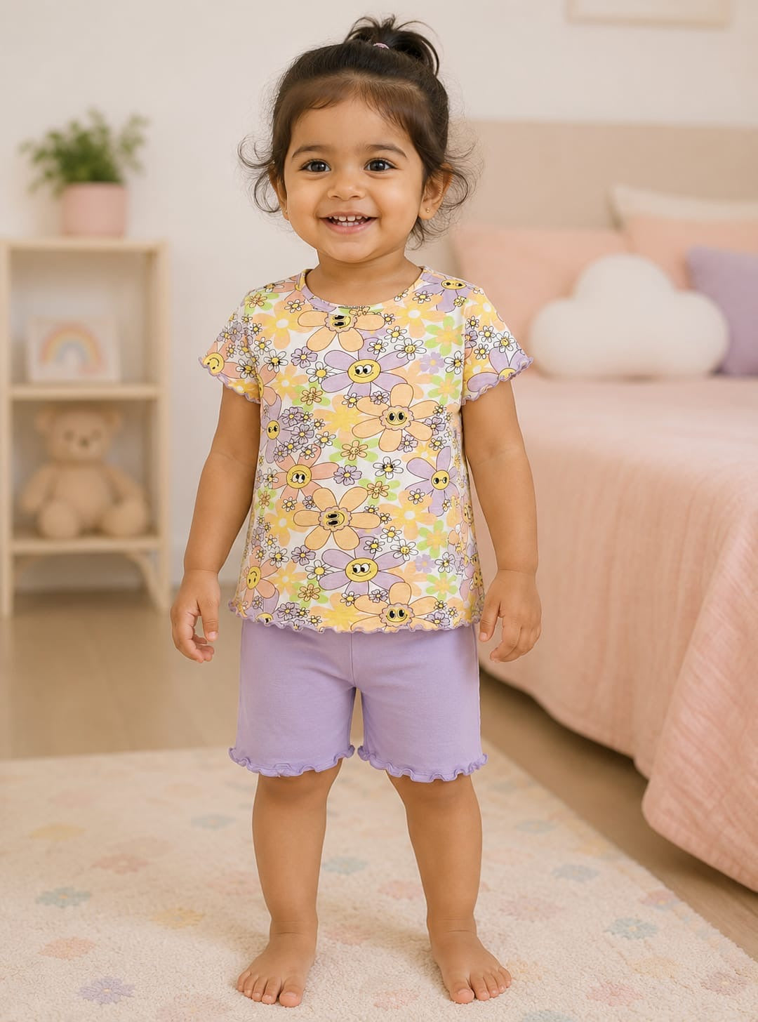 Floral Lavender Cotton Shorts Set