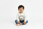 White sweatshirt with a black lion design on a white background