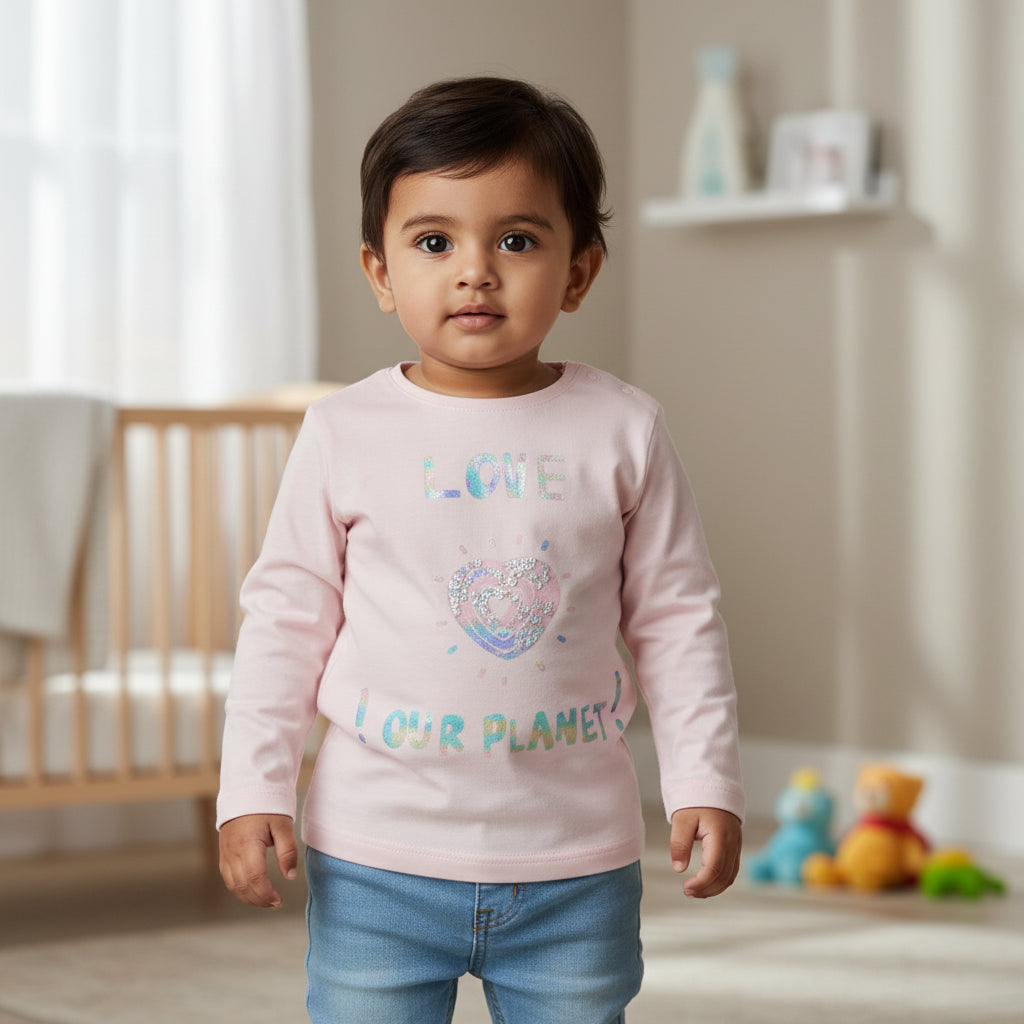 Soft Cotton Baby Pink Shiny Heart Tee