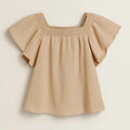 Light Brown Butterfly Sleeve Crinkled Top