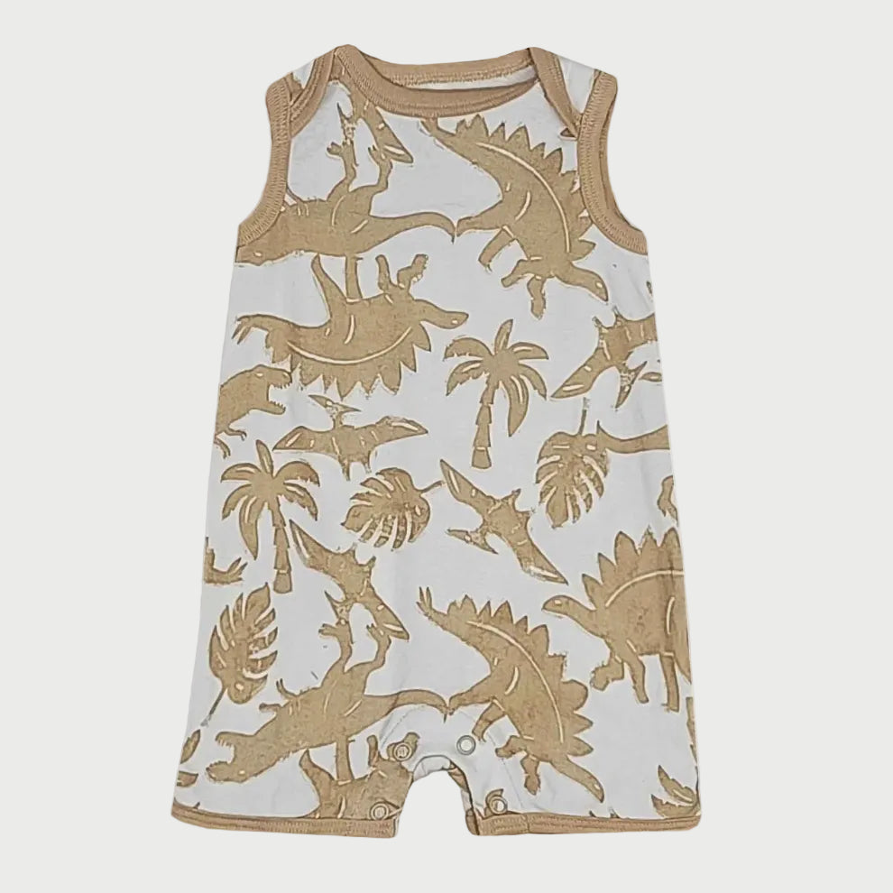 Brown Dino Cotton Playsuit