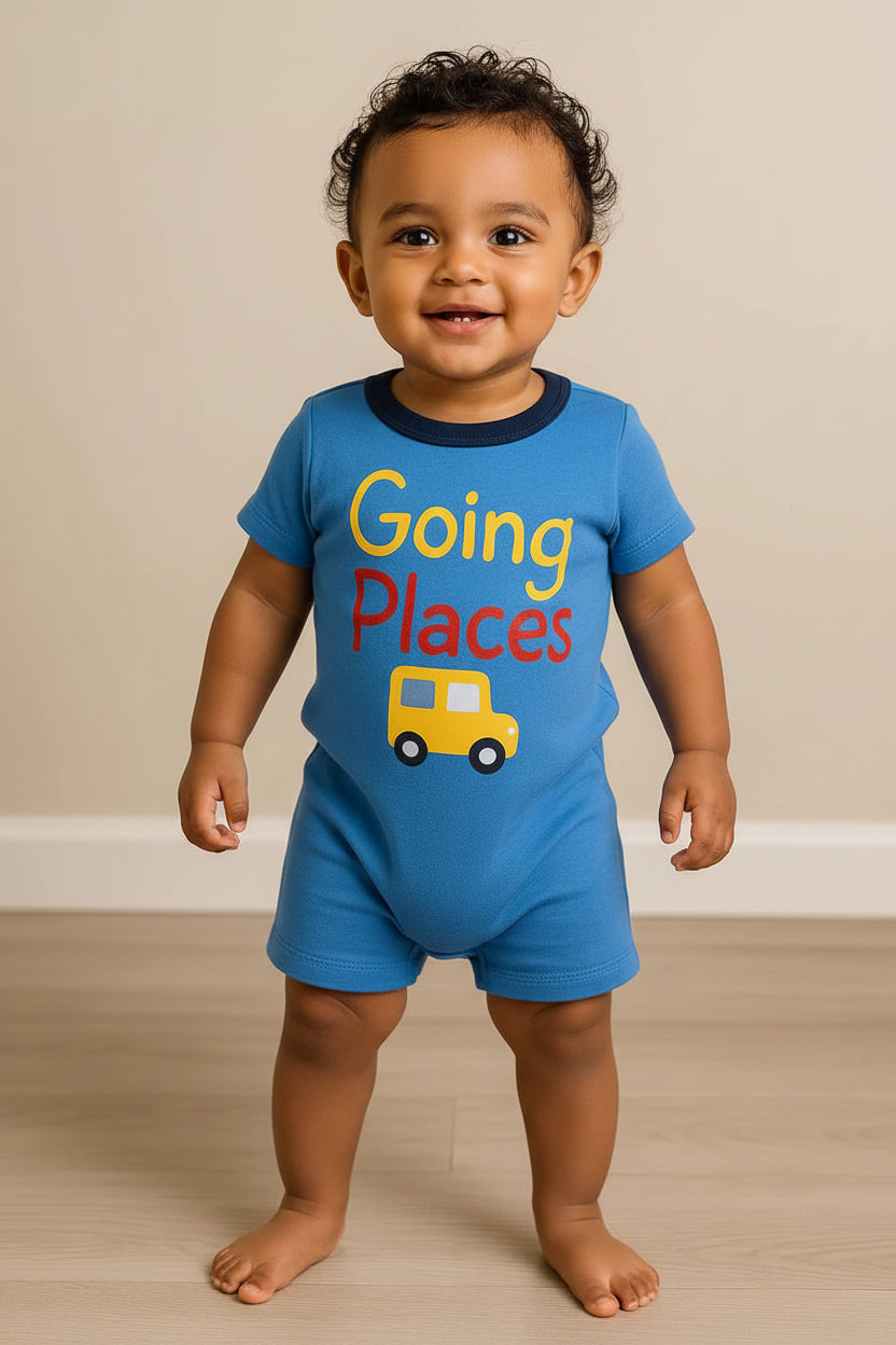 Blue Vehicle Cotton Playsuit
