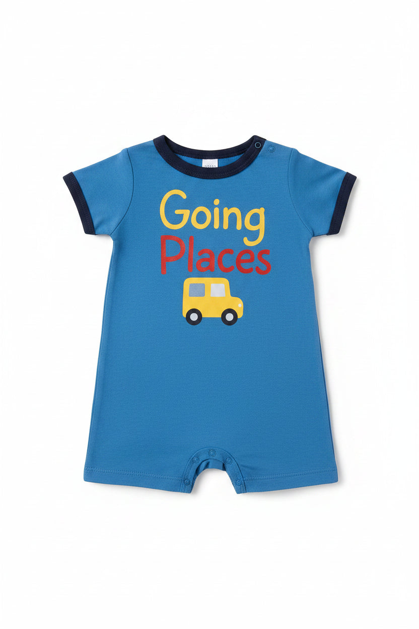 Blue Vehicle Cotton Playsuit