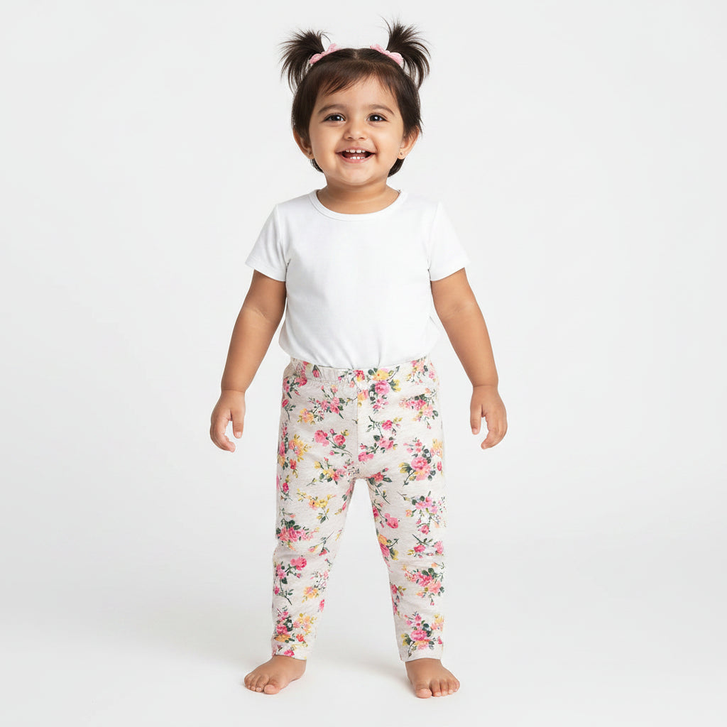 Floral-patterned pants on a white background