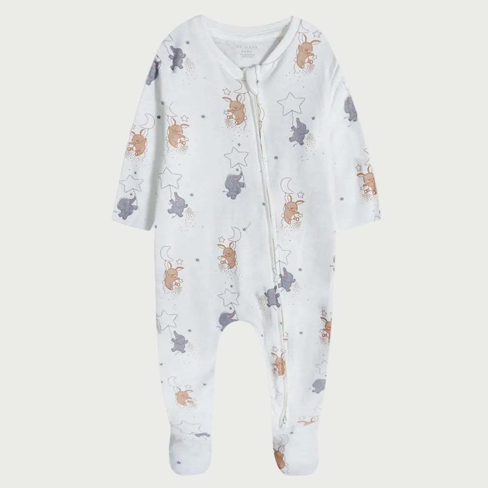 Soft Cotton Starry White Double Zip Sleepsuit