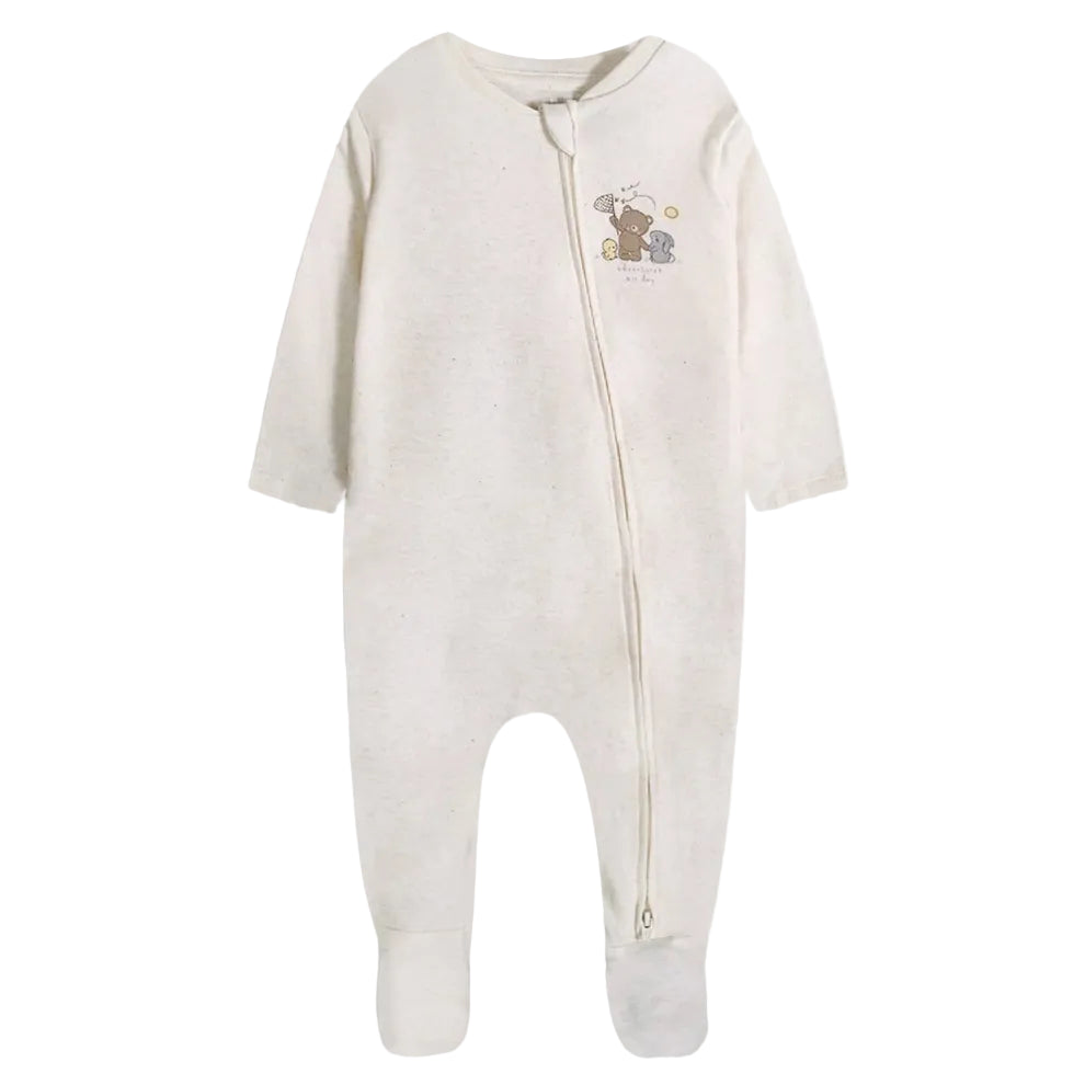 Soft Cotton Beige Double Zip Sleepsuit