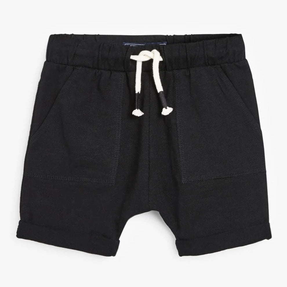 Black Cotton Slub Shorts