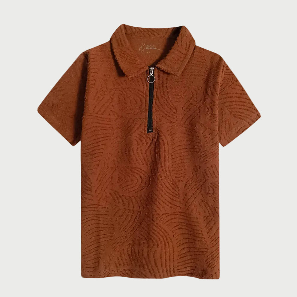 Brown Jacquard Collared Tee