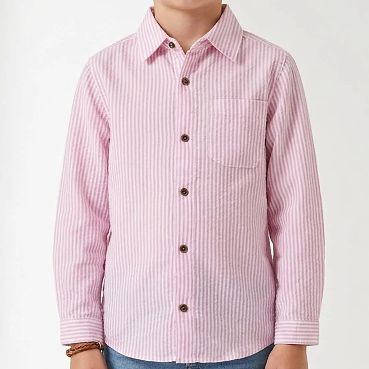 Pink and White Striped Woven Shirt