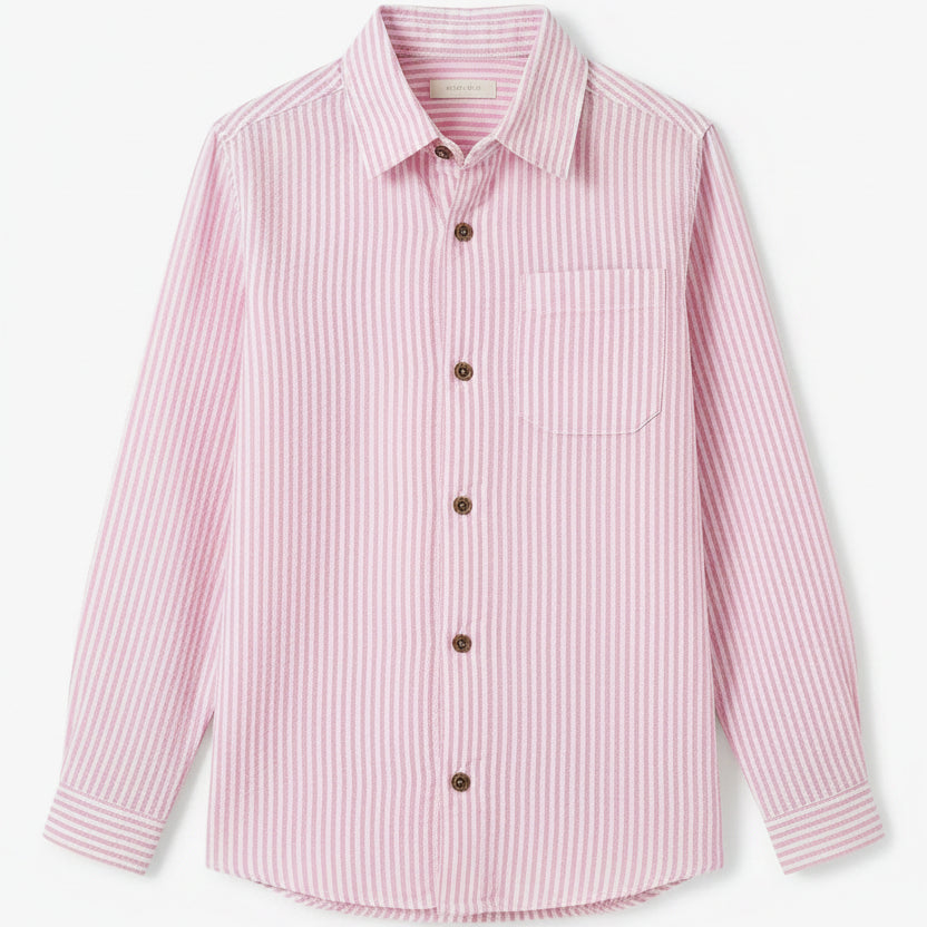 Pink and White Striped Woven Shirt