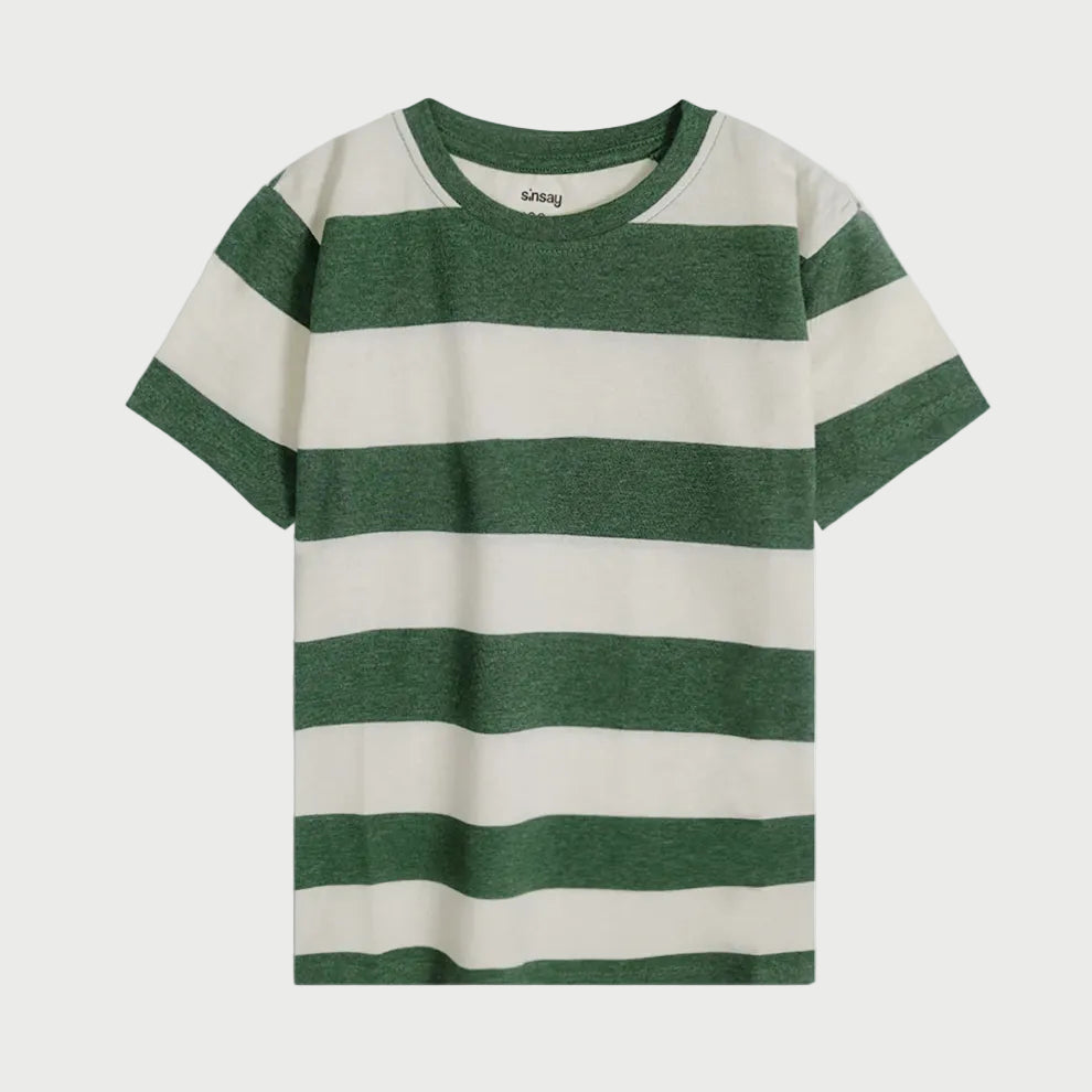 Green and White Striped Cotton Tee