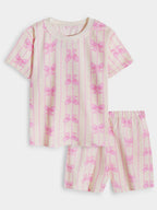 Pink Bow Cotton Shorts Set