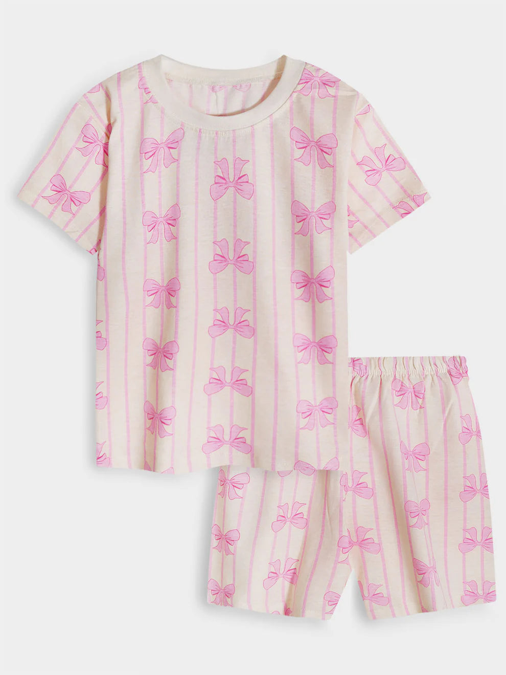 Pink Bow Cotton Shorts Set