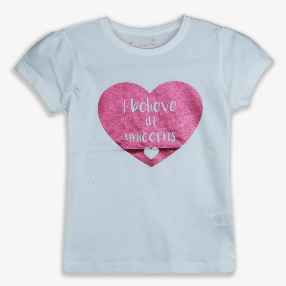 Cotton White Unicorn  Glitter Tee