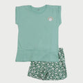 Mint Green Floral Cotton Shorts Set
