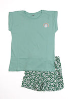 Mint Green Floral Cotton Shorts Set