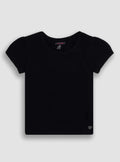 Soft Cotton Solid Black Tee With Silver Heart