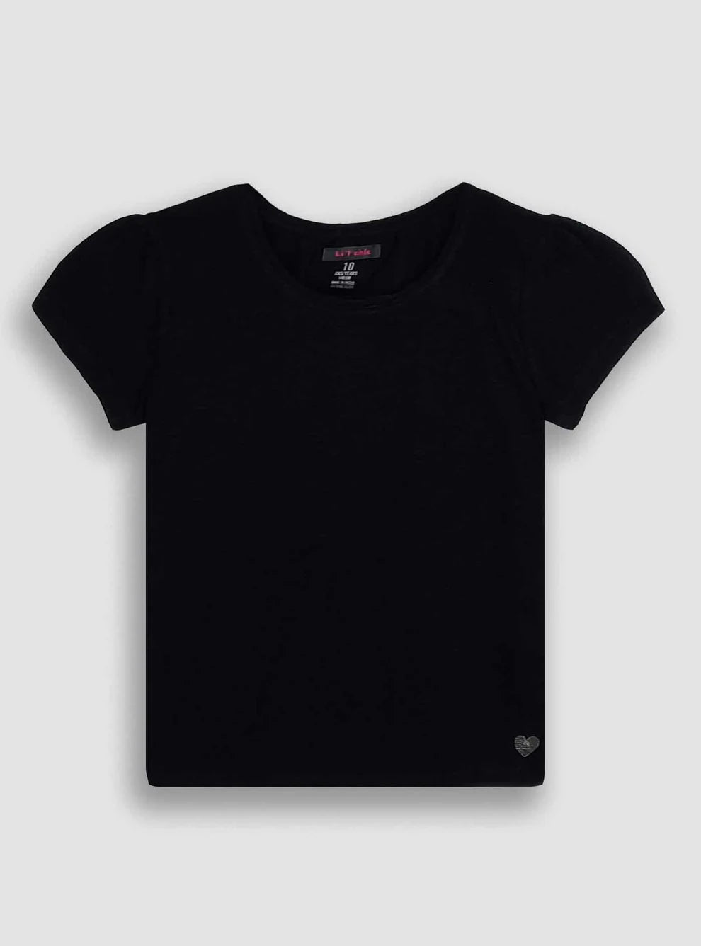 Soft Cotton Solid Black Tee With Silver Heart
