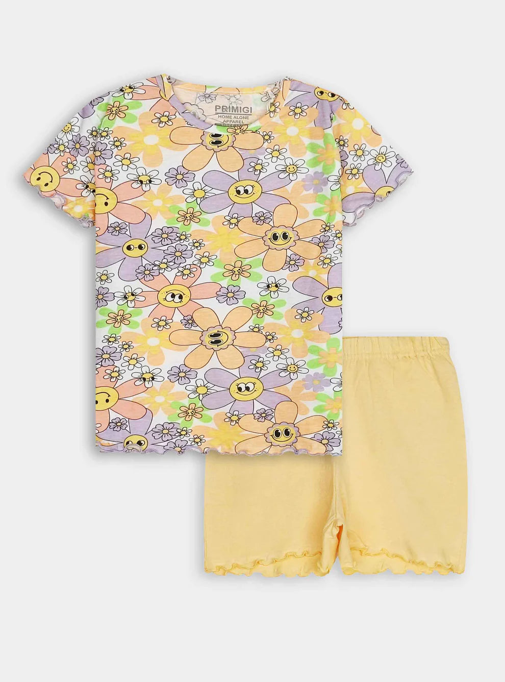 Floral Yellow Cotton Shorts Set