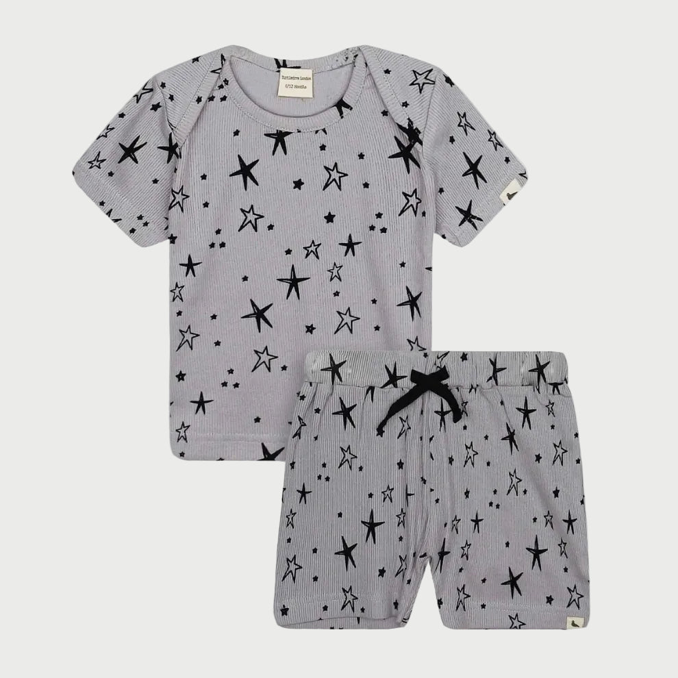 Grey Bow Cotton Shorts Set