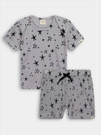 Grey Bow Cotton Shorts Set