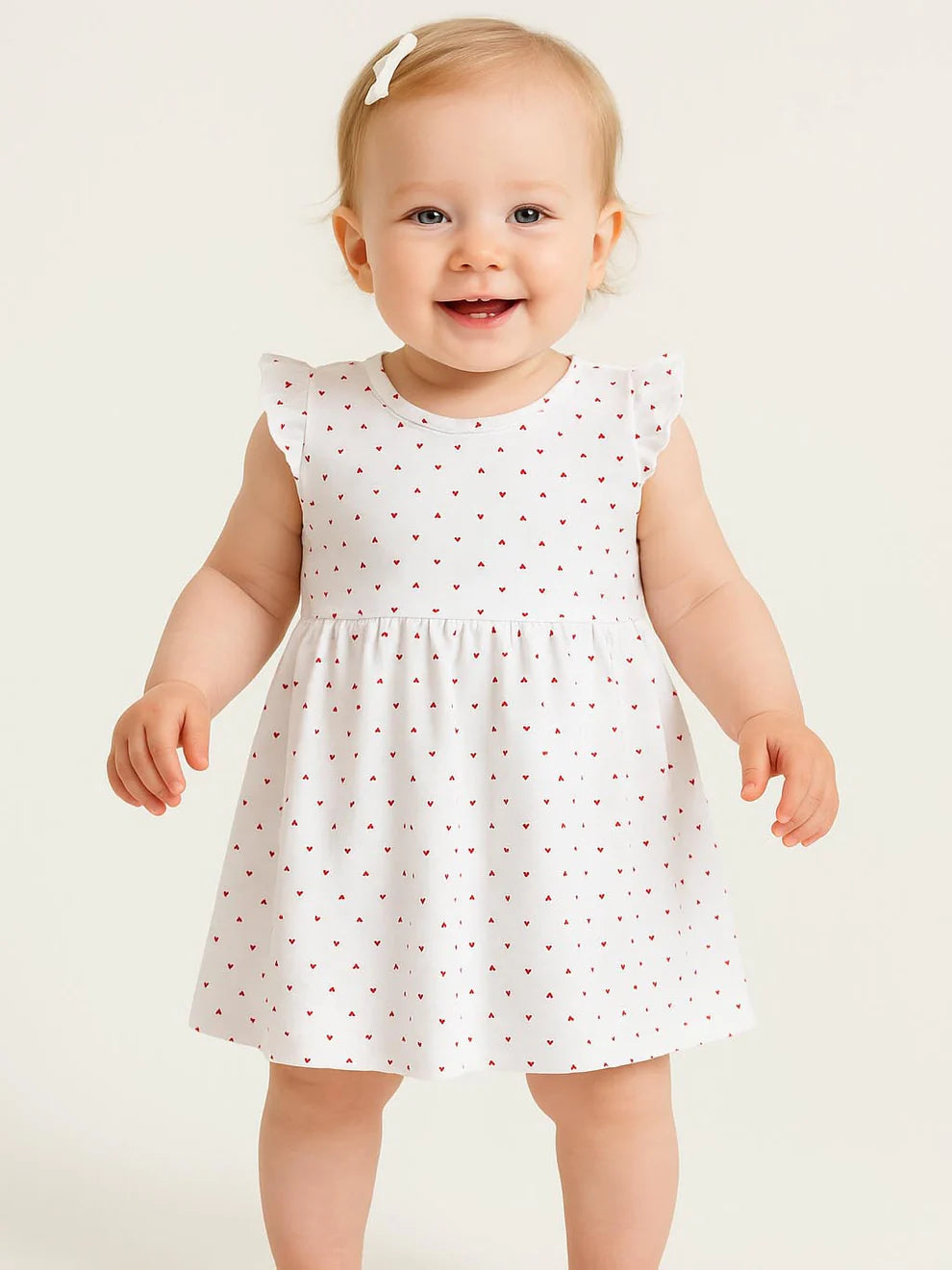 Soft Cotton Heart Polka Dot White Dress