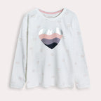 Soft Cotton Full Sleeves Shiny Heart White Tee