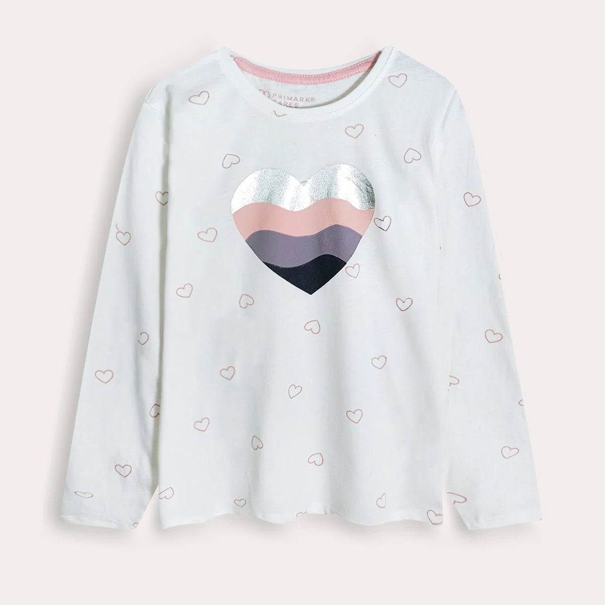 Soft Cotton Full Sleeves Shiny Heart White Tee