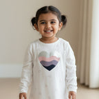 Soft Cotton Full Sleeves Shiny Heart White Tee