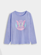 Soft Cotton Full Sleeves Butterfly Lilac Tee