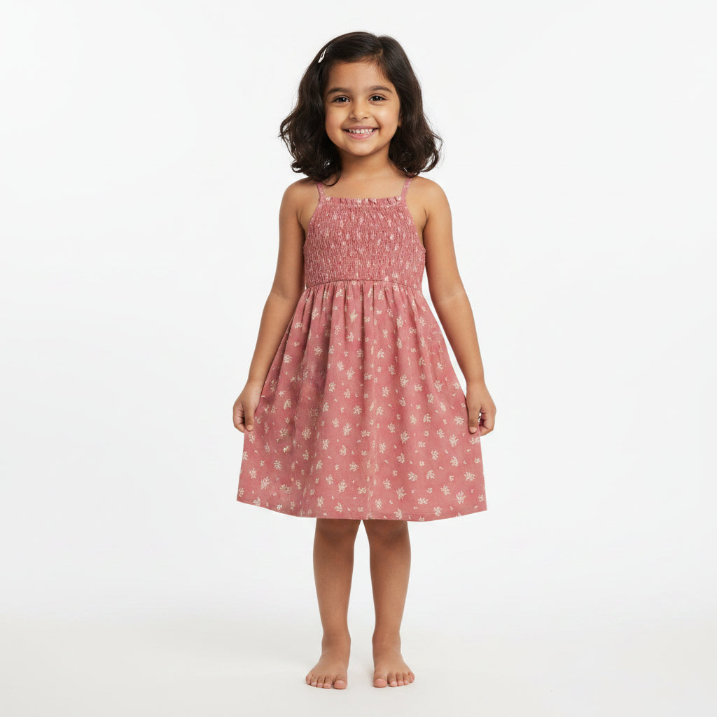 Brown dress with floral pattern on a white background