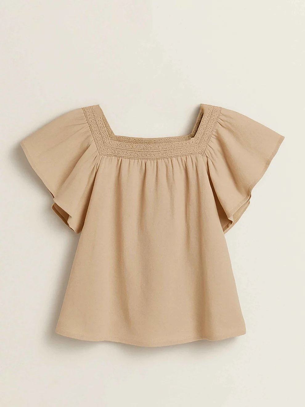 Light Brown Butterfly Sleeve Crinkled Top