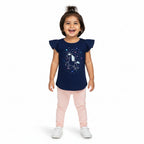 Navy blue t-shirt with a unicorn graphic glitter  on a white background
