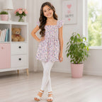 White Floral Ruffle Sleeves Top