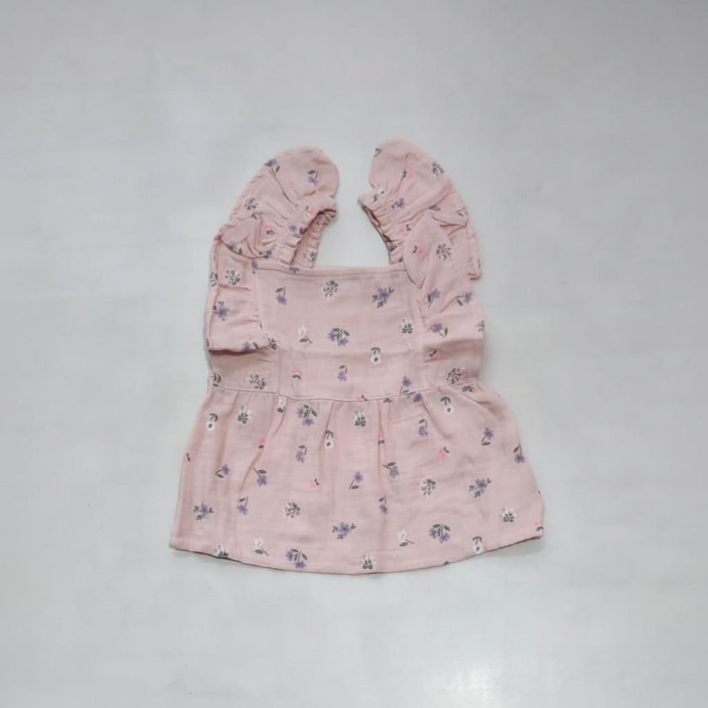 Pink Floral Ruffle Sleeves Top