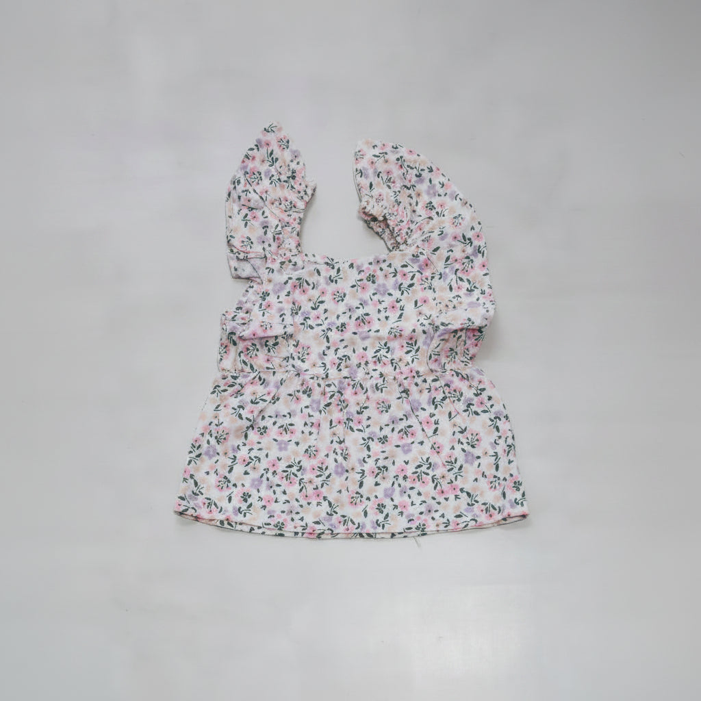 White Floral Ruffle Sleeves Top