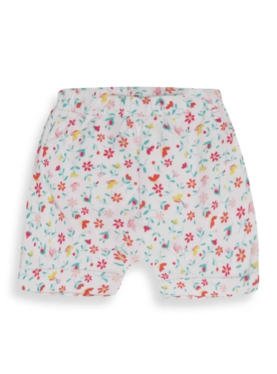Floral White Cotton Shorts